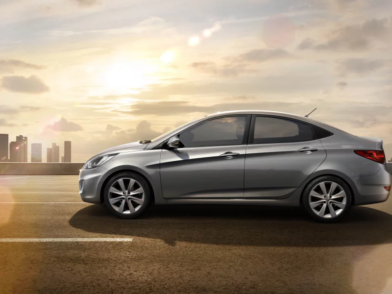солнце, solaris, здания, дорога, hyundai