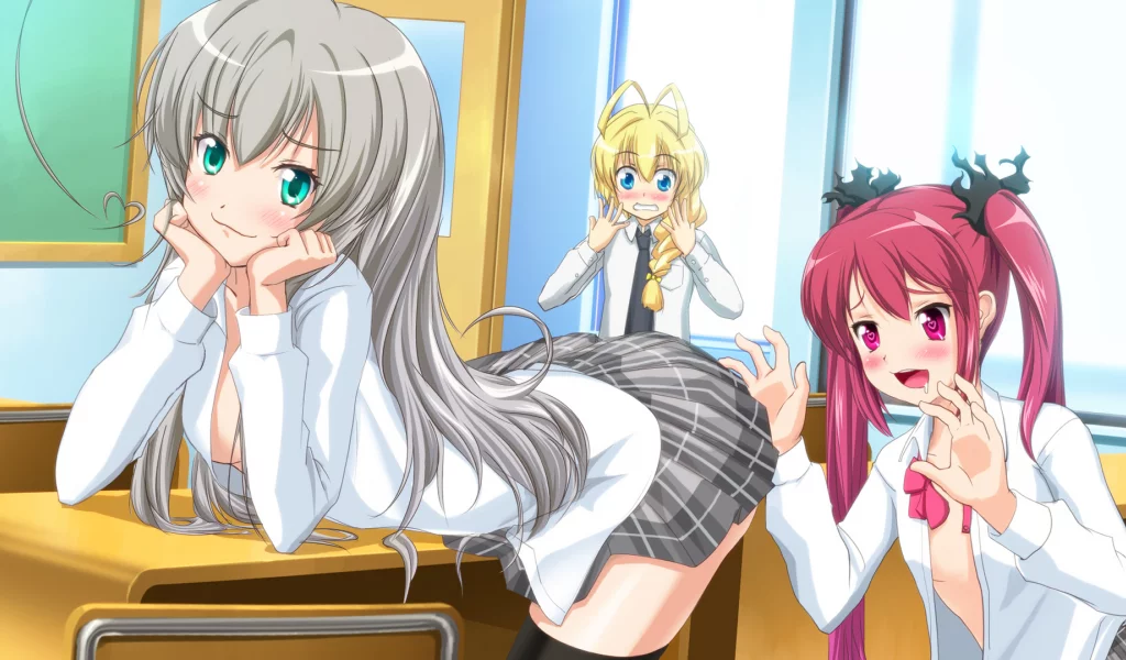 hasuta, арт, kuuko, haiyore! nyaruko-san, парты, девочки, nyaruko, школа