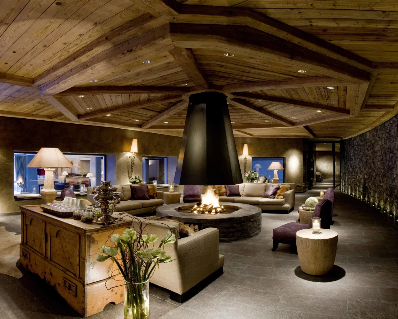 тумба, desigen, камин, комната, чайник, диваны, огонь, interior