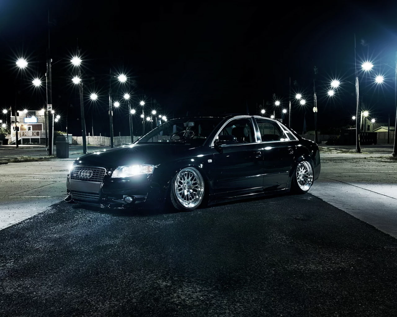 ночь, фонари, ауди, audi a4, город