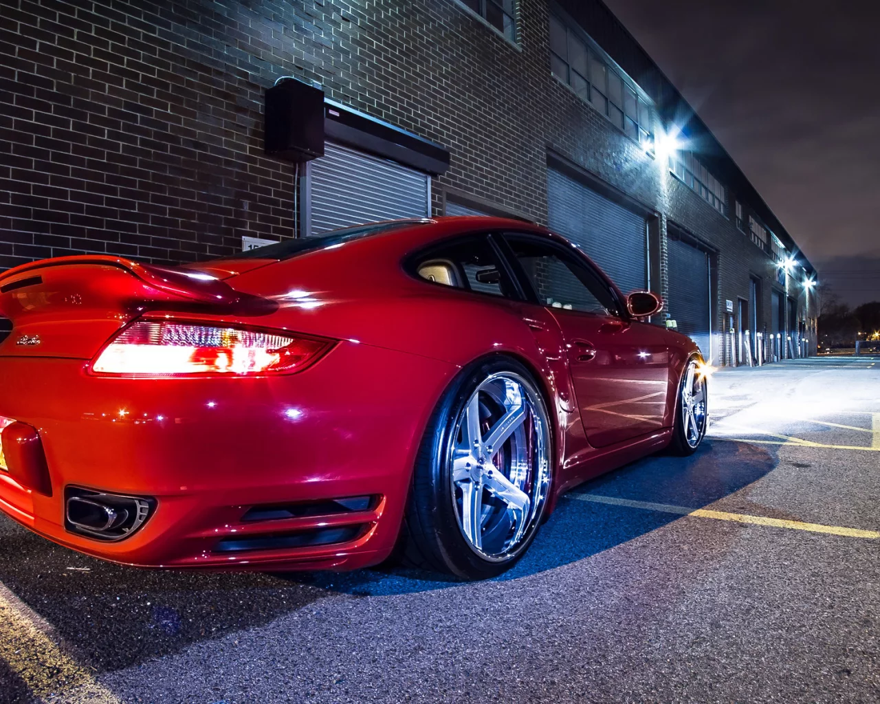 911, porsche, glow, wheels, red, tuning, night, garage, turbo, lights, rims