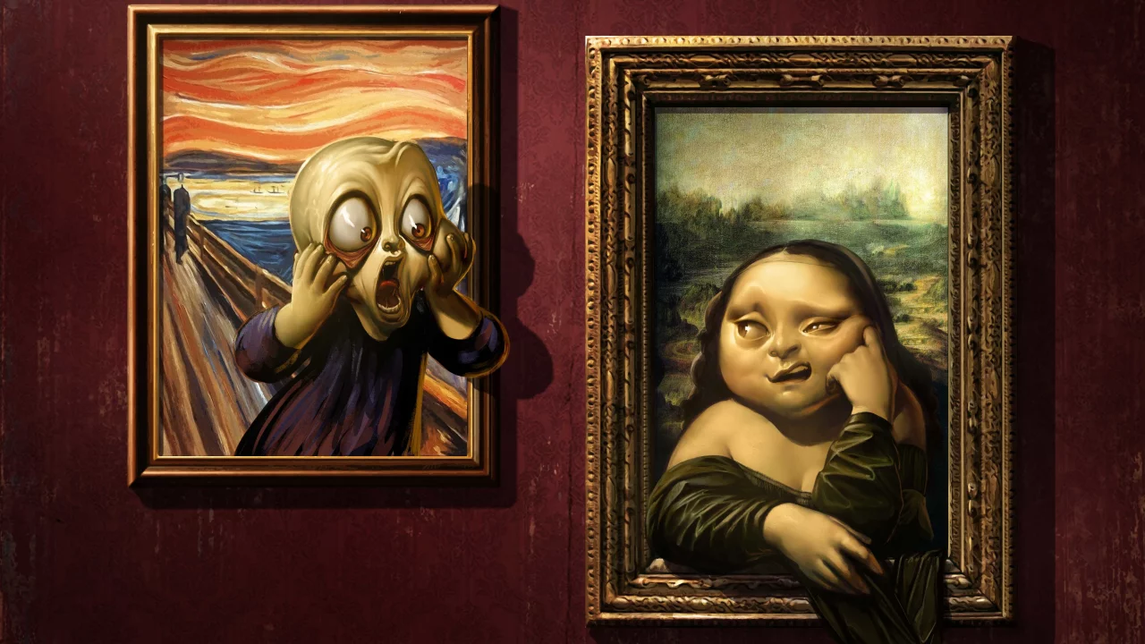 рожицы, арт, antonio de luca , галерея, mona lisa, the scream, картины