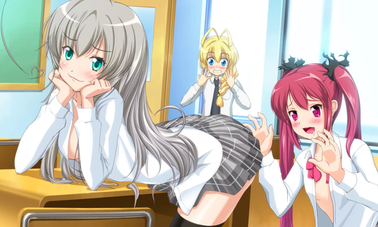 hasuta, арт, kuuko, haiyore! nyaruko-san, парты, девочки, nyaruko, школа