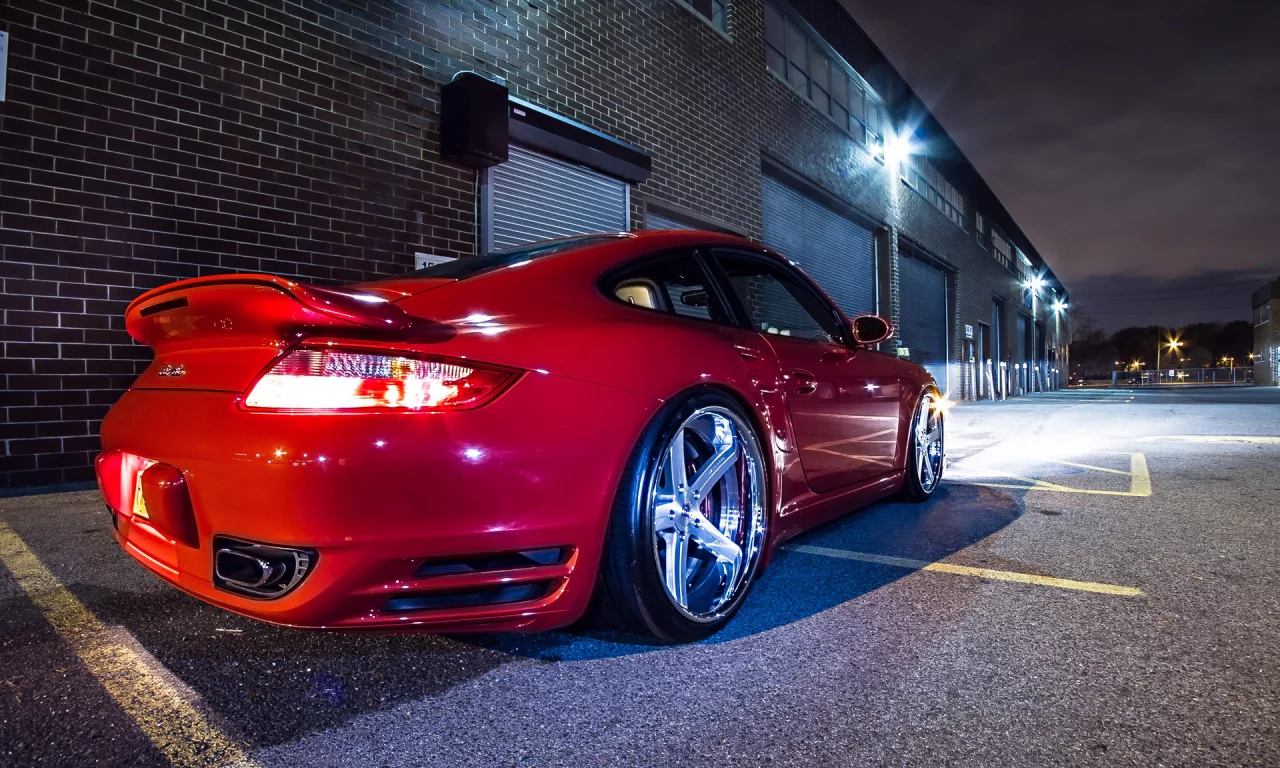 911, porsche, glow, wheels, red, tuning, night, garage, turbo, lights, rims