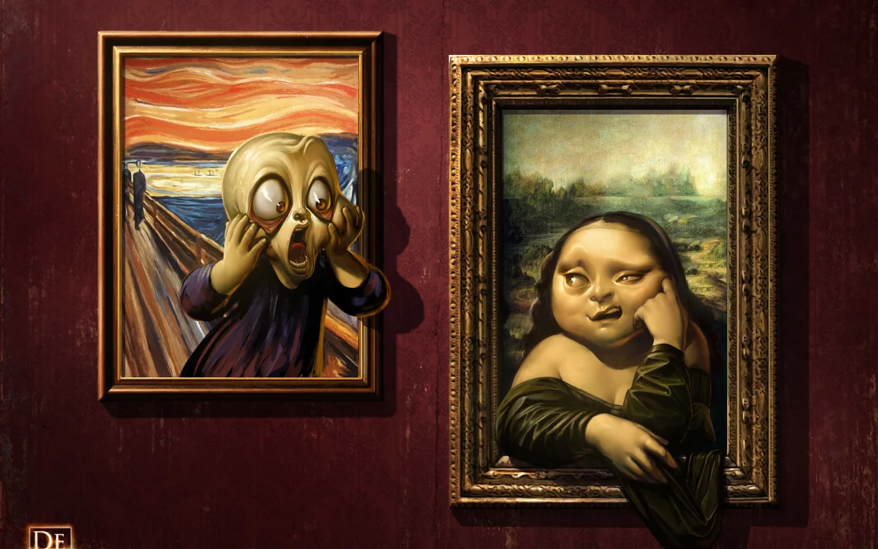 рожицы, арт, antonio de luca , галерея, mona lisa, the scream, картины