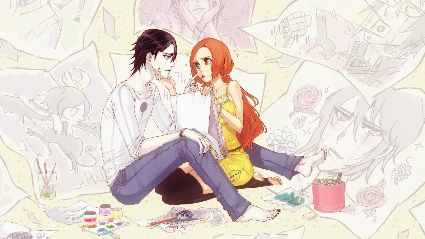 bleach, парень, inoue orihime, ulquiorra schiffer, rusky-boz, арт, аниме