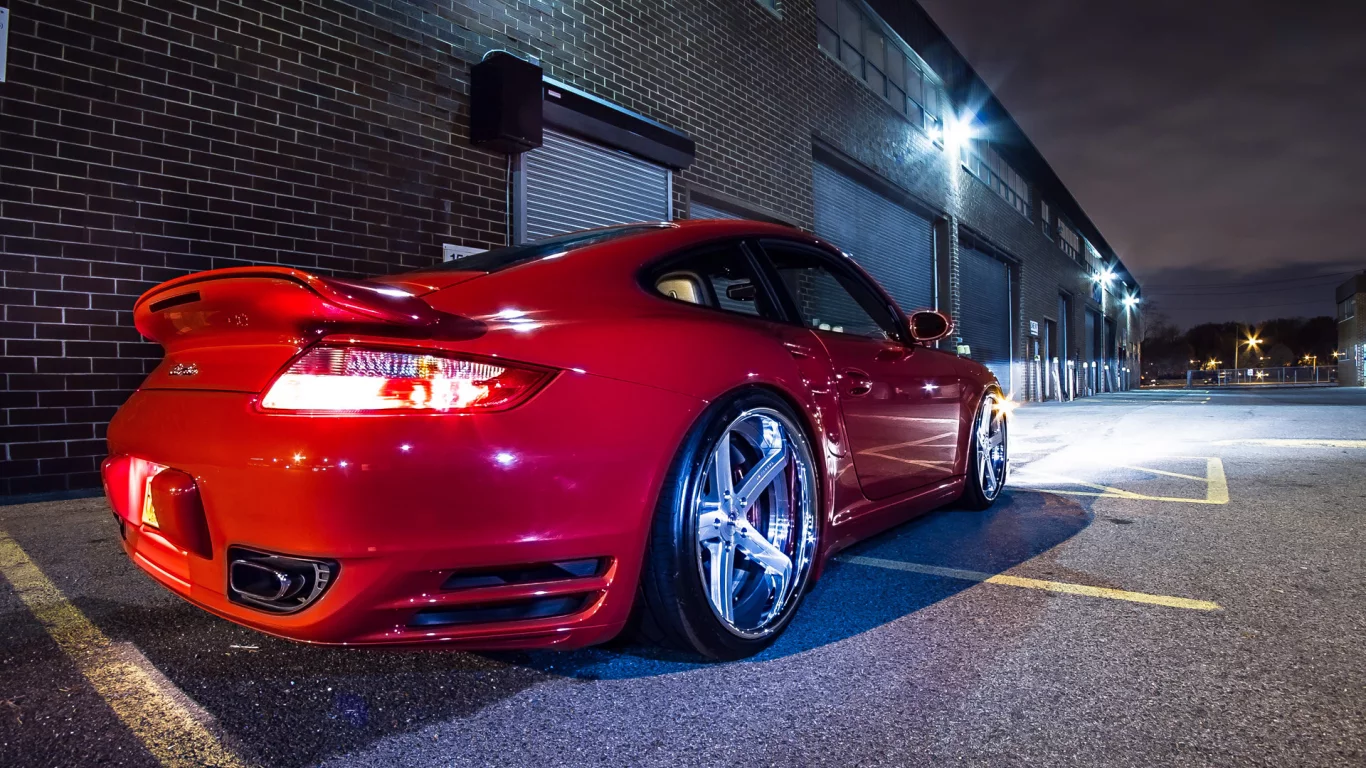911, porsche, glow, wheels, red, tuning, night, garage, turbo, lights, rims
