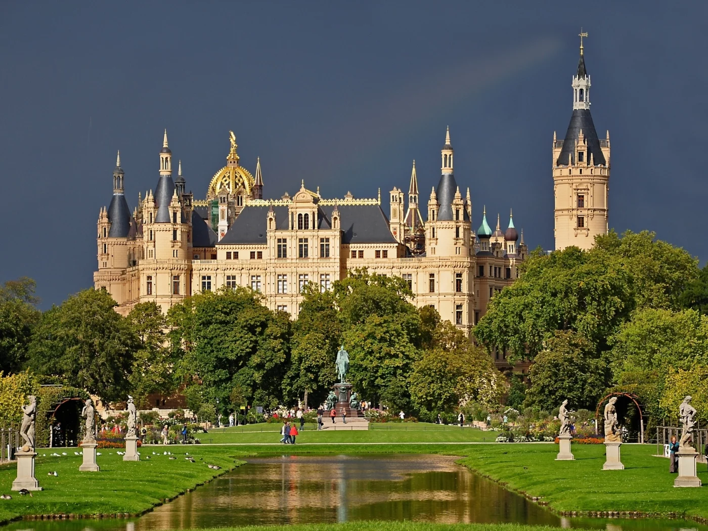парк, germany, schwerin castle, германия, шверинский замок, пруд