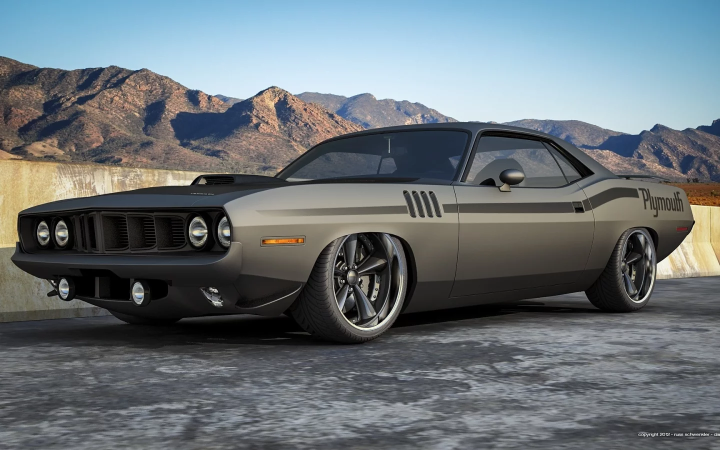 muscle car, barracuda, матовый, front, plymouth, горы, плимут, мускул кар