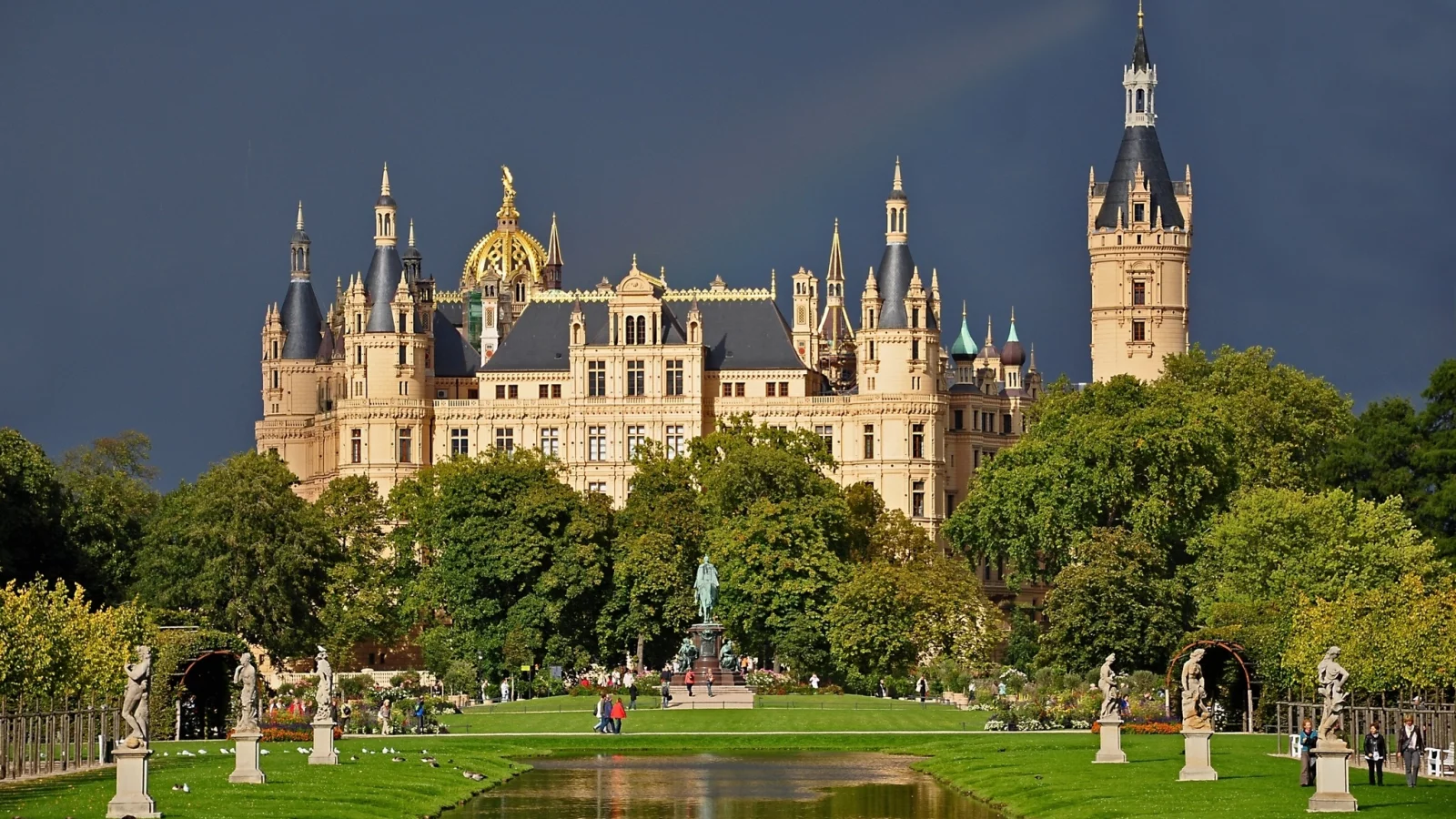 парк, germany, schwerin castle, германия, шверинский замок, пруд