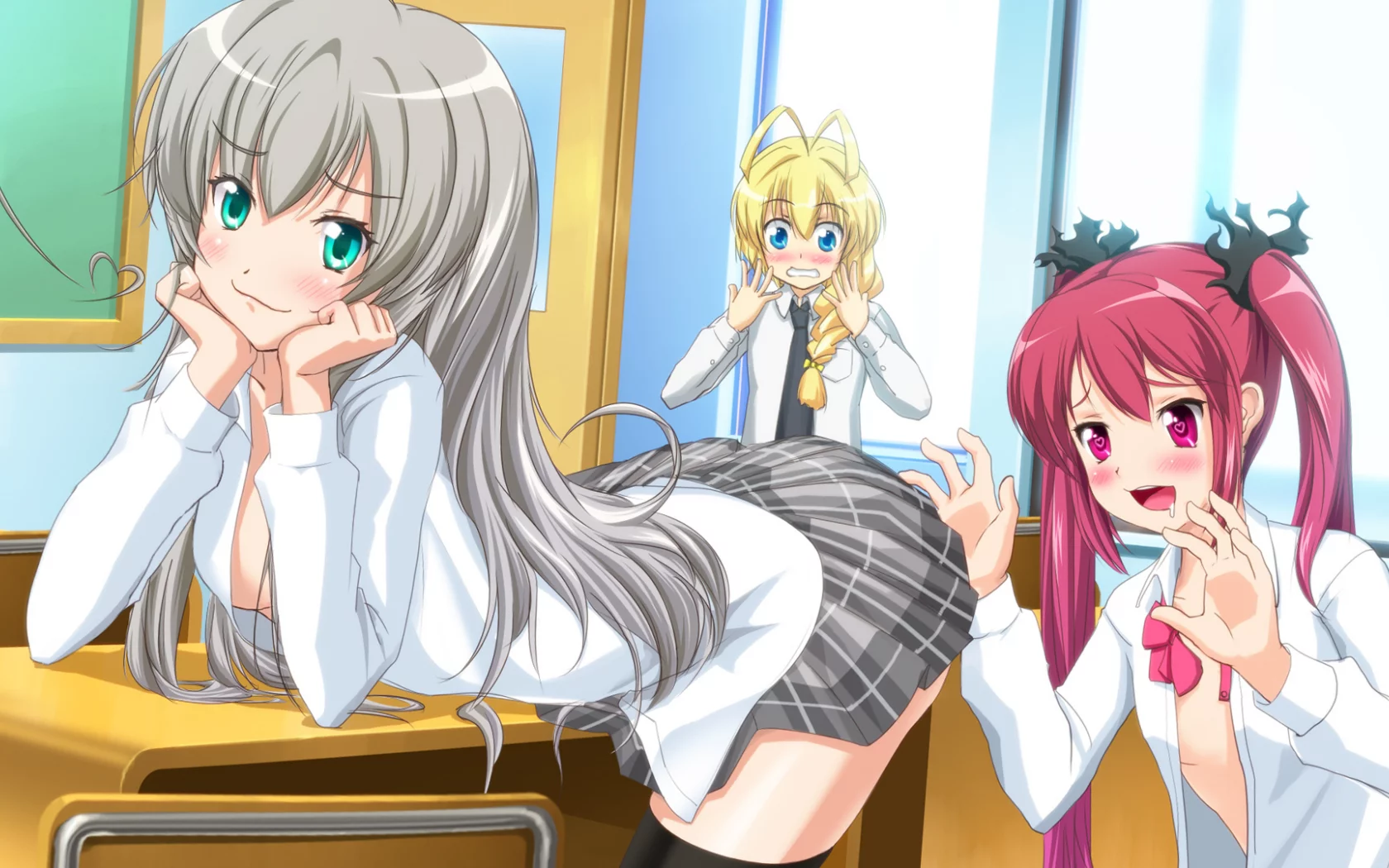 hasuta, арт, kuuko, haiyore! nyaruko-san, парты, девочки, nyaruko, школа