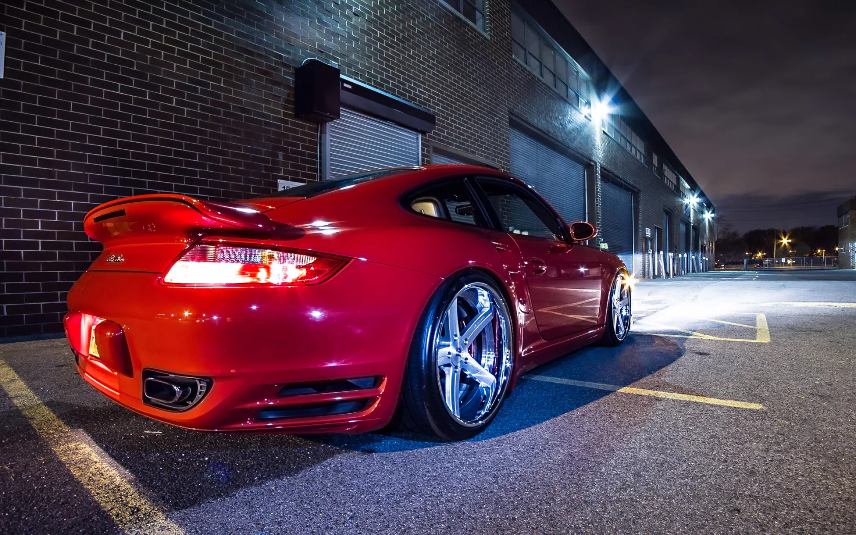 911, porsche, glow, wheels, red, tuning, night, garage, turbo, lights, rims