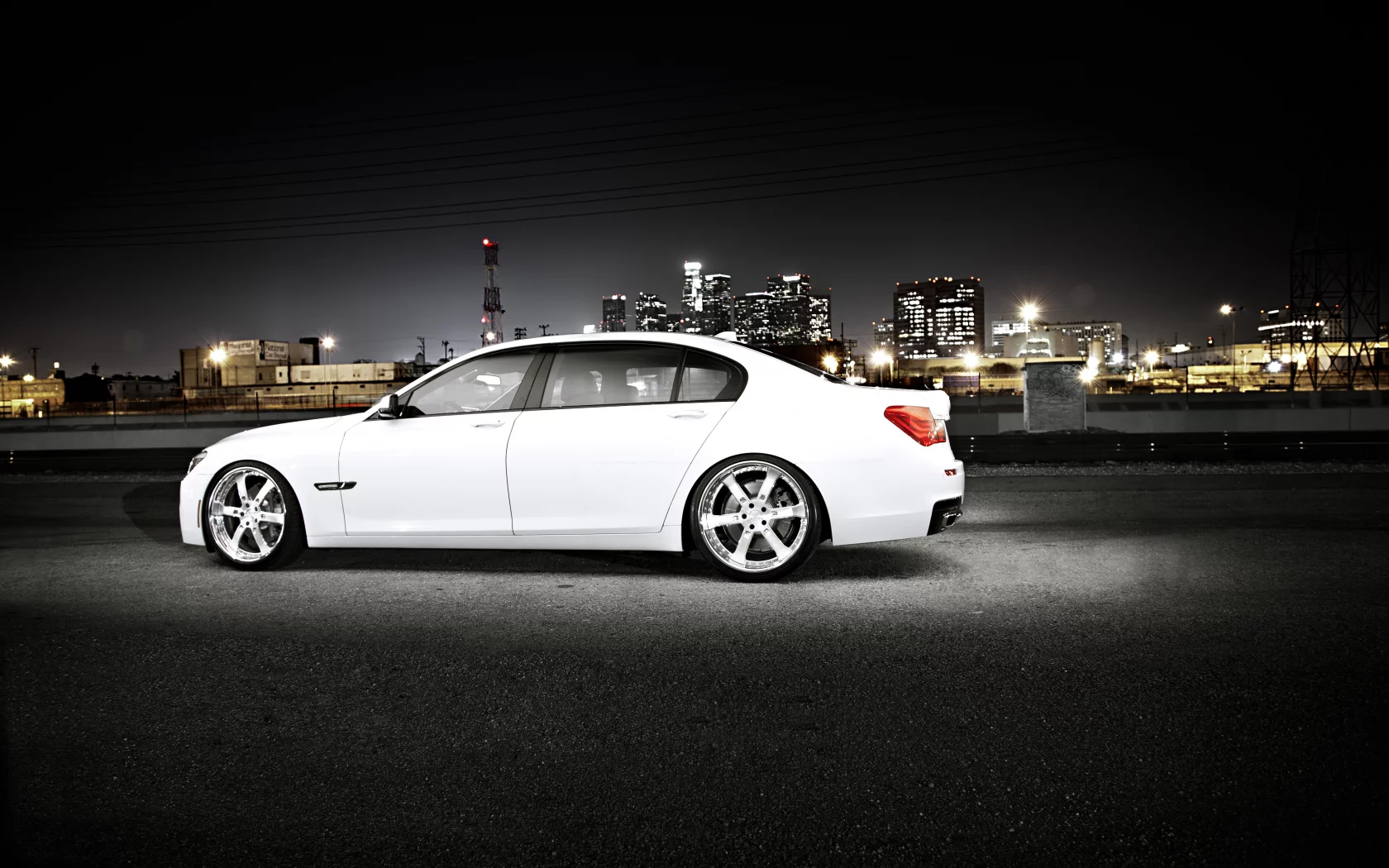 750li, ночь, white, bmw, бмв, мегаполис, 7 series, белый, f02, город