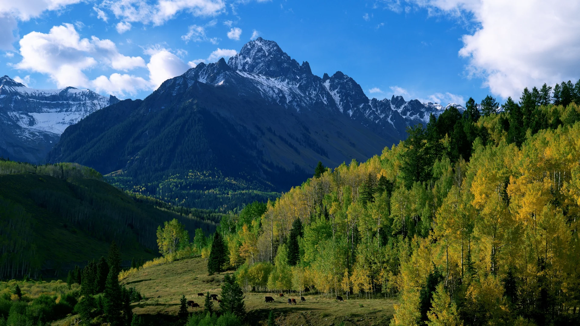осень, деревья, горы, природа, холмы, небо, лес, облака
