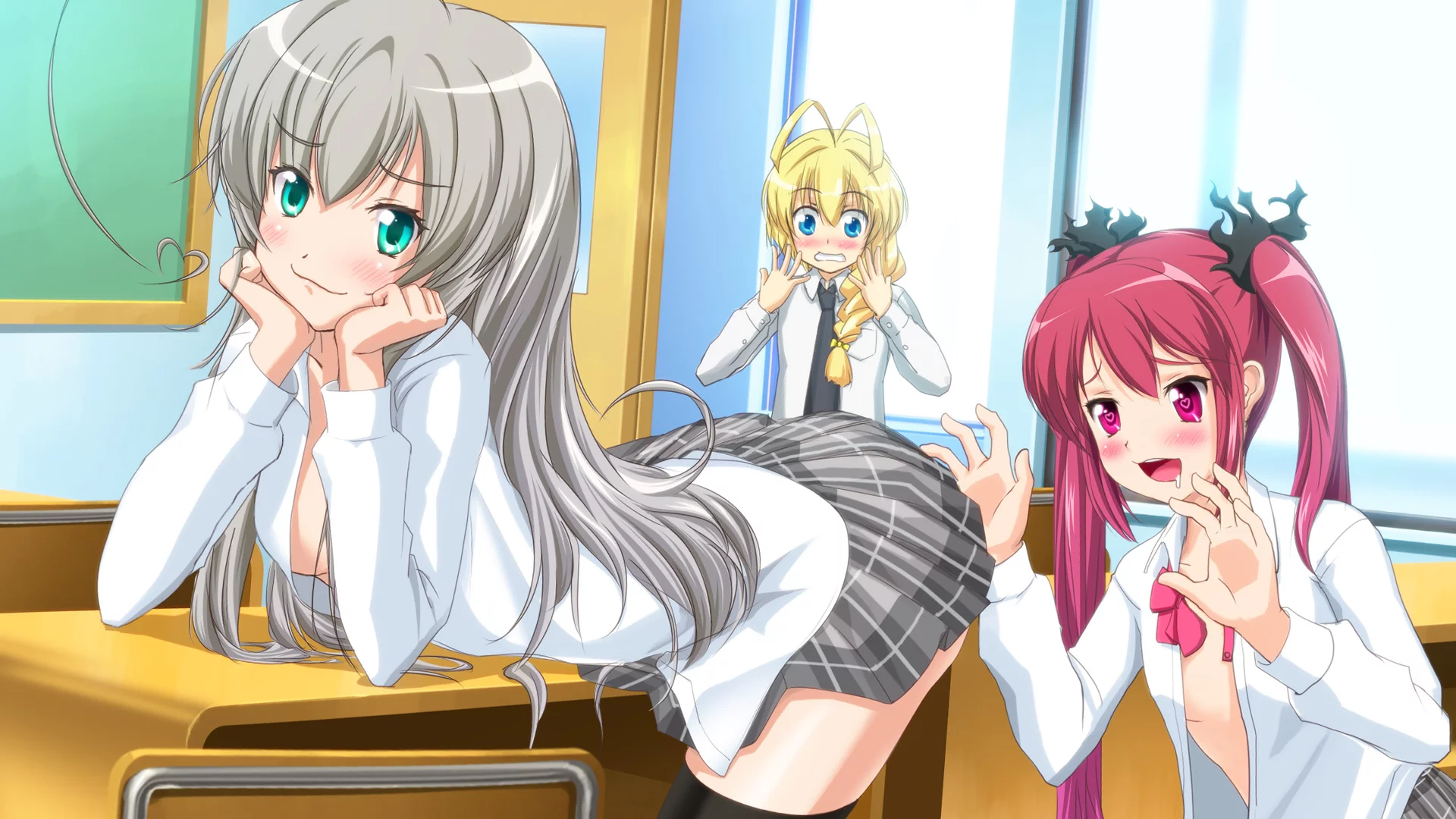 hasuta, арт, kuuko, haiyore! nyaruko-san, парты, девочки, nyaruko, школа