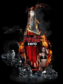 чёрный, лёд, кока-кало, coca-cola, фон, zero, капли, бутылка
