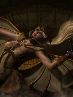 девушка, steampunk, крылья, механизм, арт, стимпанк