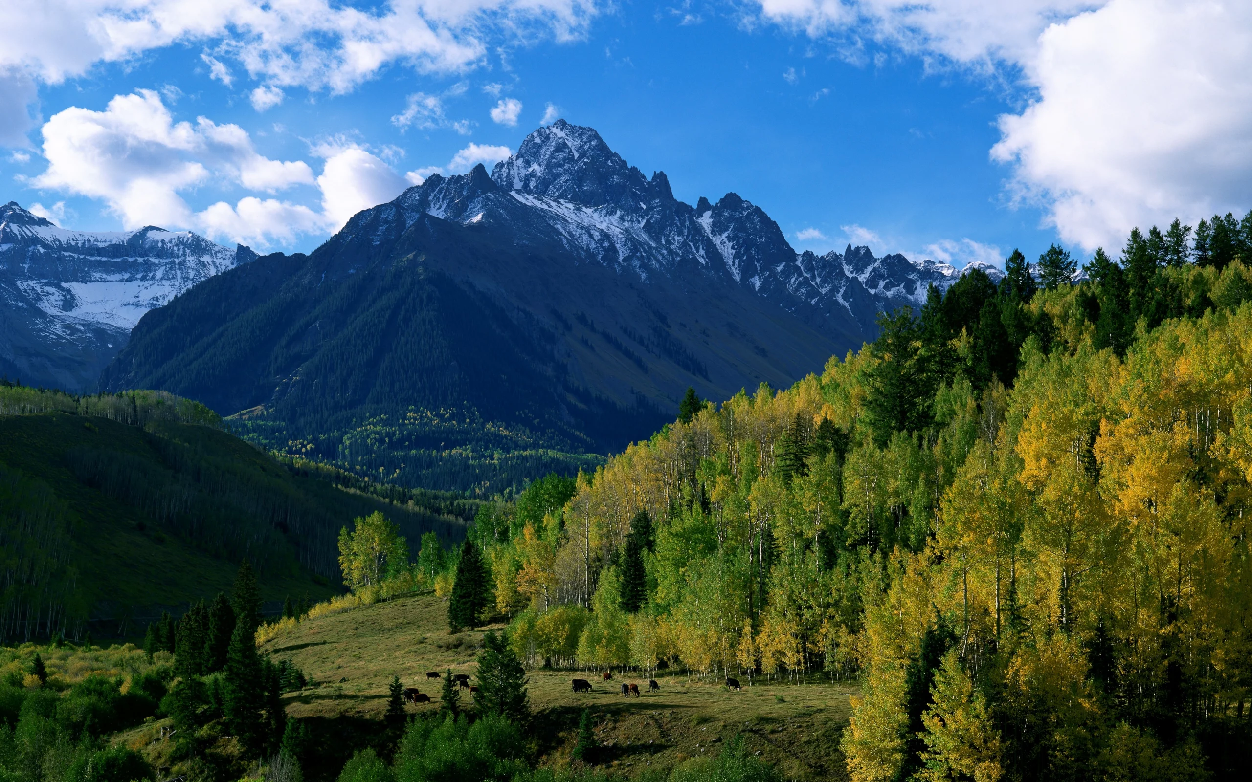 осень, деревья, горы, природа, холмы, небо, лес, облака
