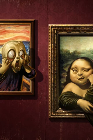 рожицы, арт, antonio de luca , галерея, mona lisa, the scream, картины