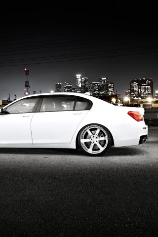 750li, ночь, white, bmw, бмв, мегаполис, 7 series, белый, f02, город