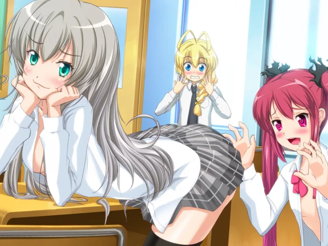 hasuta, арт, kuuko, haiyore! nyaruko-san, парты, девочки, nyaruko, школа