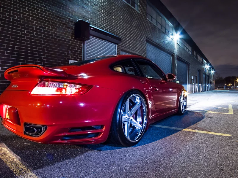911, porsche, glow, wheels, red, tuning, night, garage, turbo, lights, rims