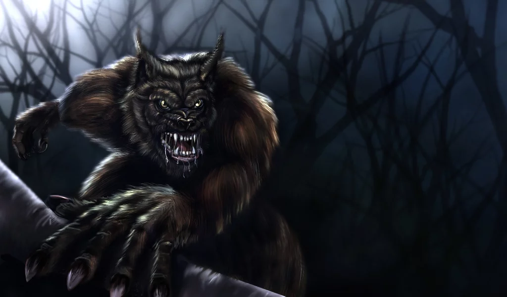 волк, ночь, оборотень, werewolf, волкодав, деревья