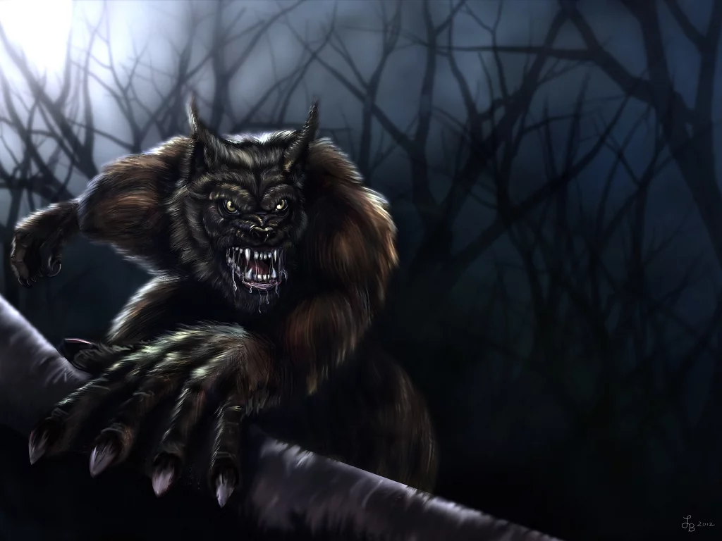 волк, ночь, оборотень, werewolf, волкодав, деревья