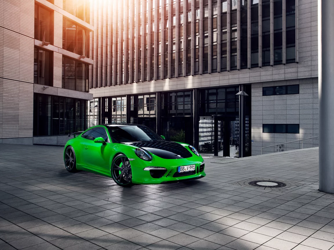 зелёный, порше, techart, тюнинг, porsche 911 carrera 4s