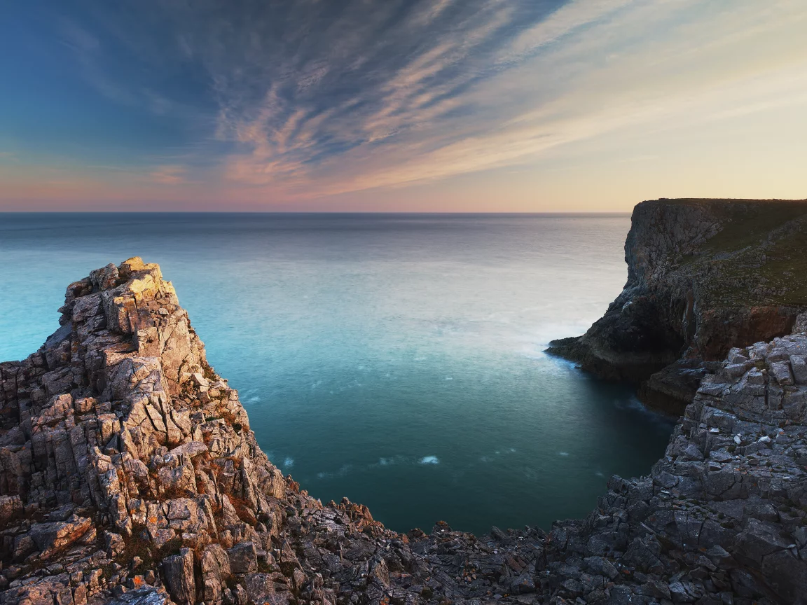 океан, south wales, скалы, pembroke