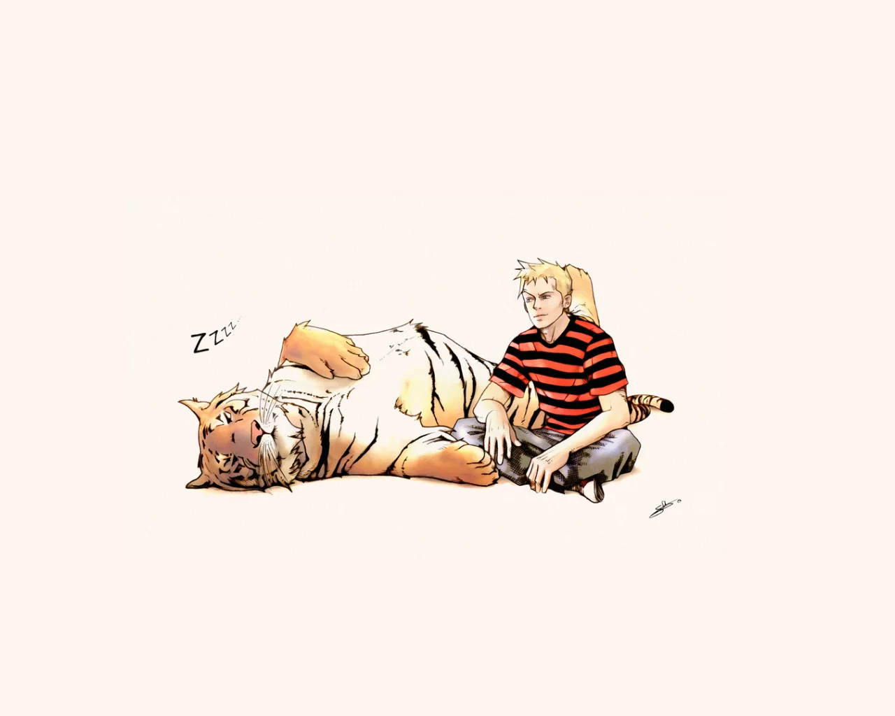 тигр, дружба, парень, рисунок, calvin and hobbes, alternative art