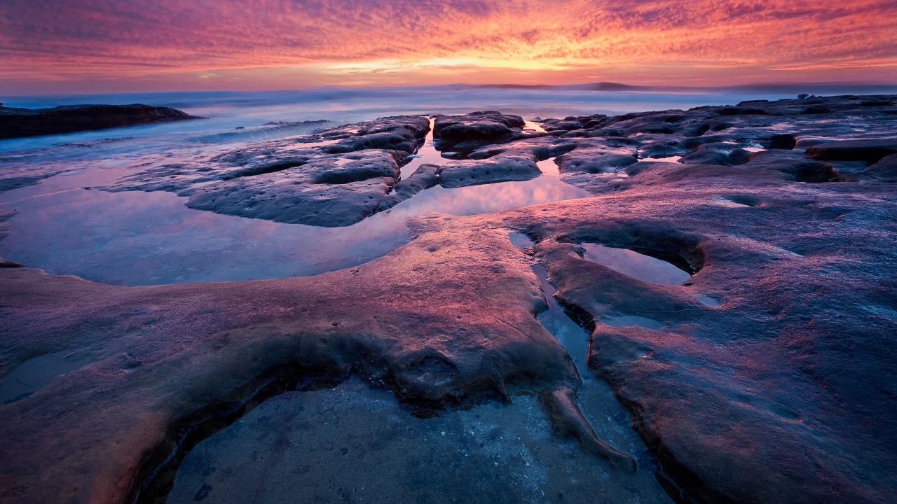 камни, закат, море, вода
