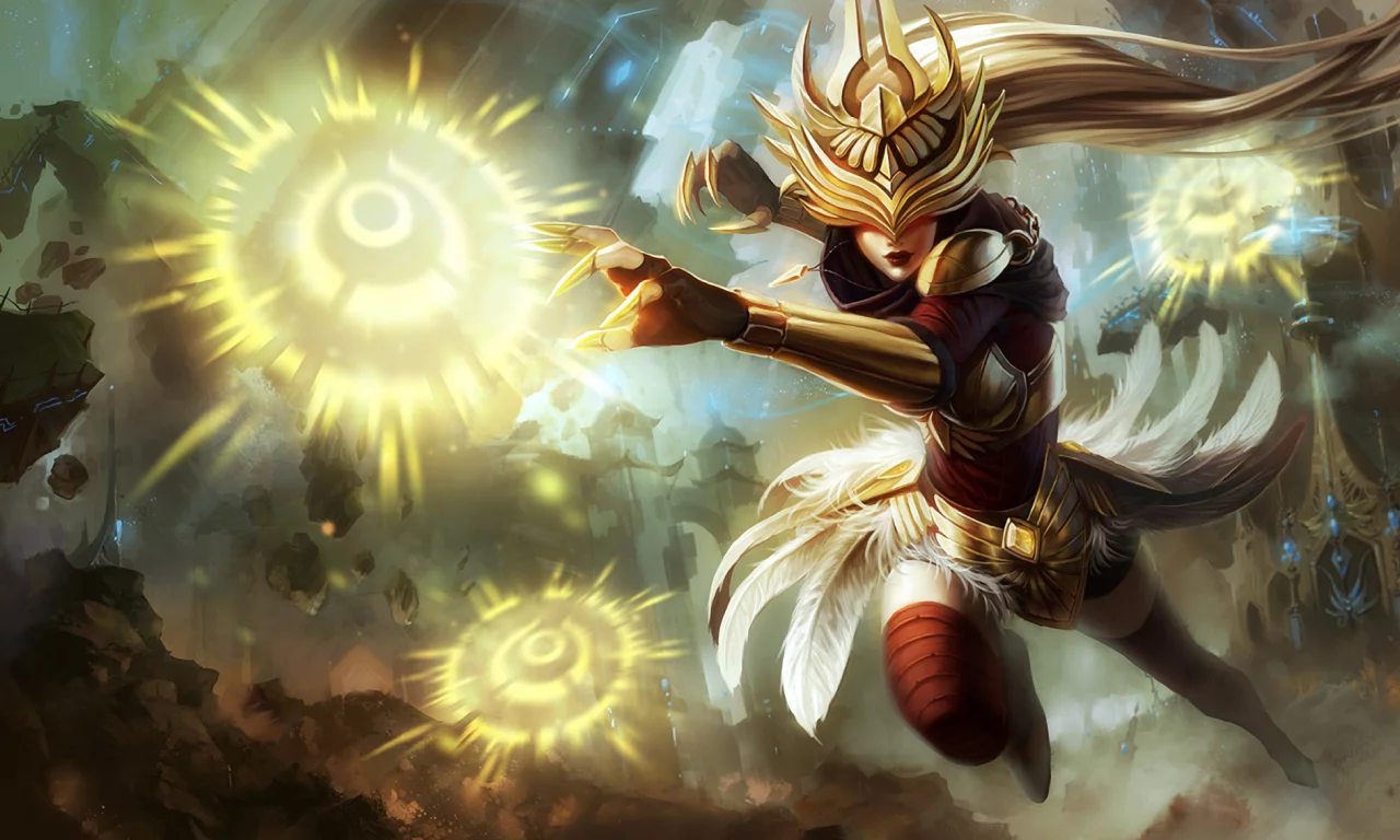 девушка, доспехи, магия, syndra, lol, league of legends, перья