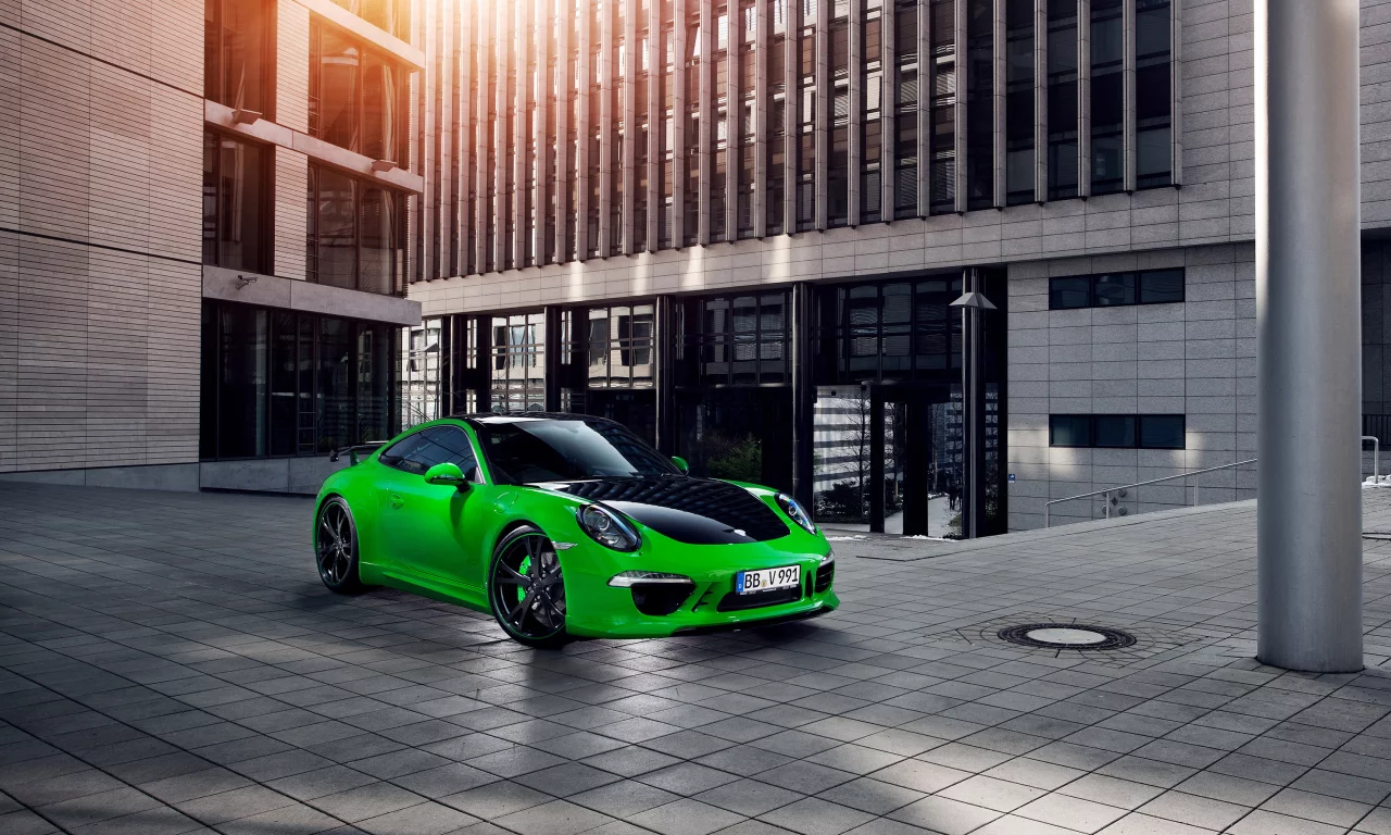 зелёный, порше, techart, тюнинг, porsche 911 carrera 4s
