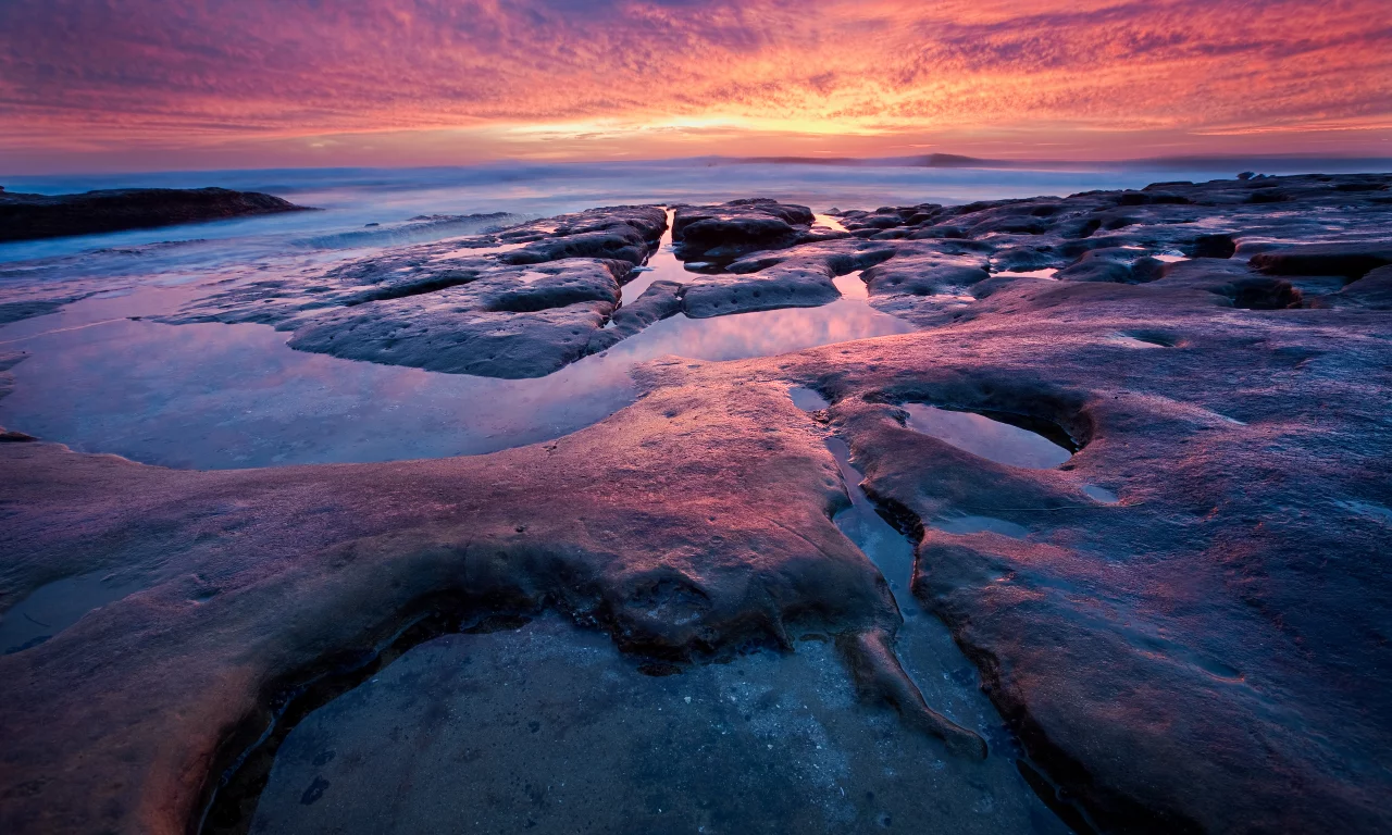 камни, закат, море, вода