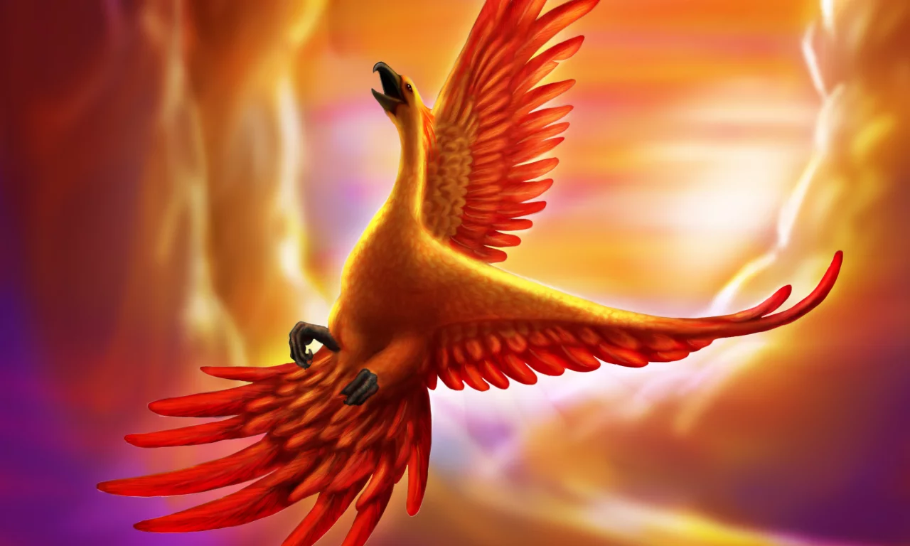 goldenphoenix100, существо, феникс, в небе, птица, полет, арт