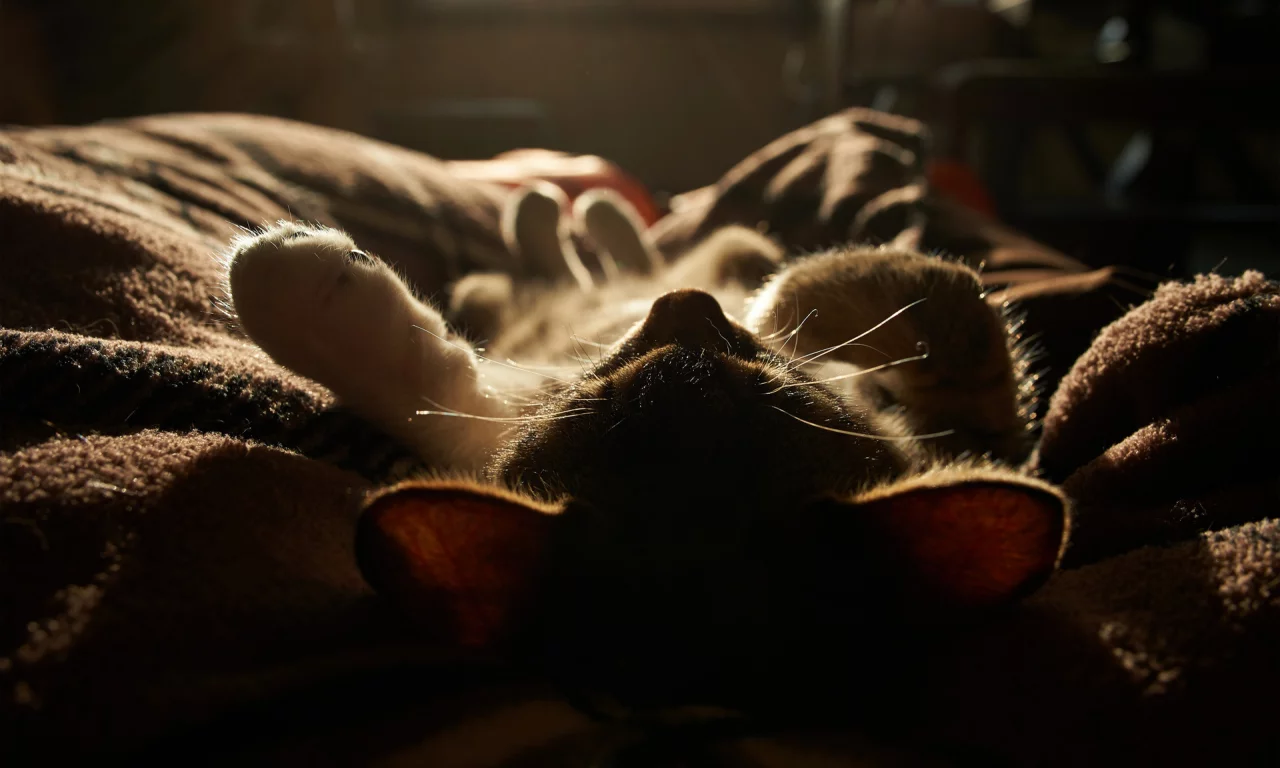 свет, спит, одеяло, котенок, солнце, кот