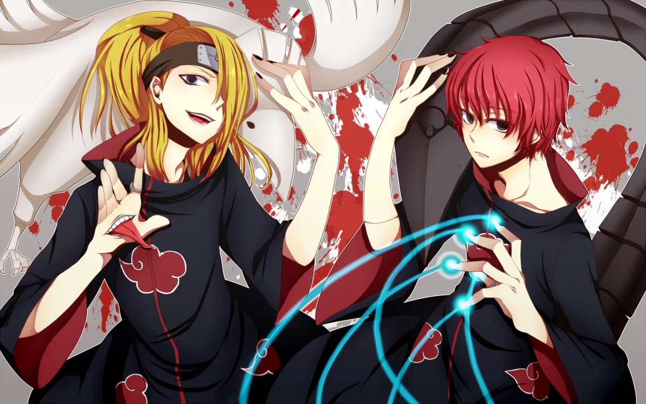naruto, короткие волосы, deidara, sasori, длинные волосы