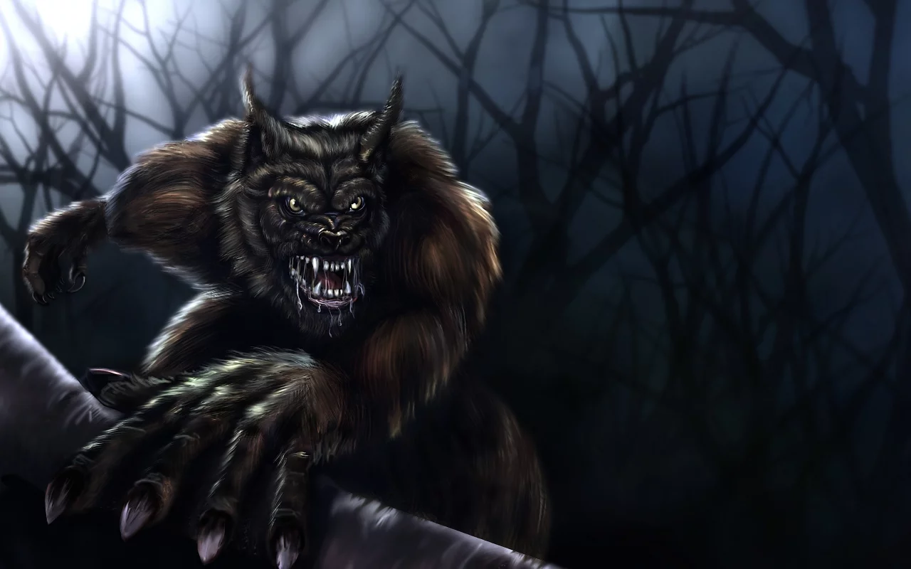 волк, ночь, оборотень, werewolf, волкодав, деревья