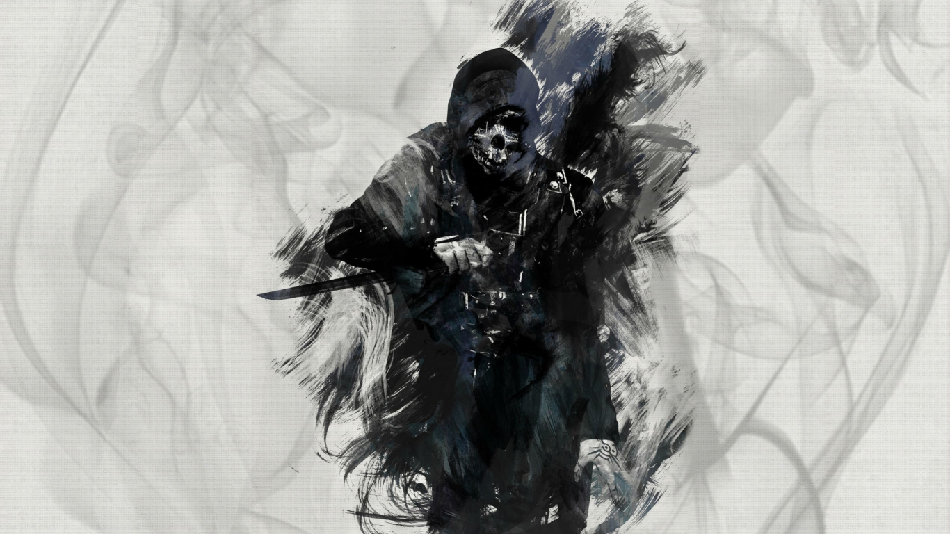 Картинка на рабочий стол убийца, арт, игры, knife, corvo attano, art,  корво, dishonored, нож 1366 x 768