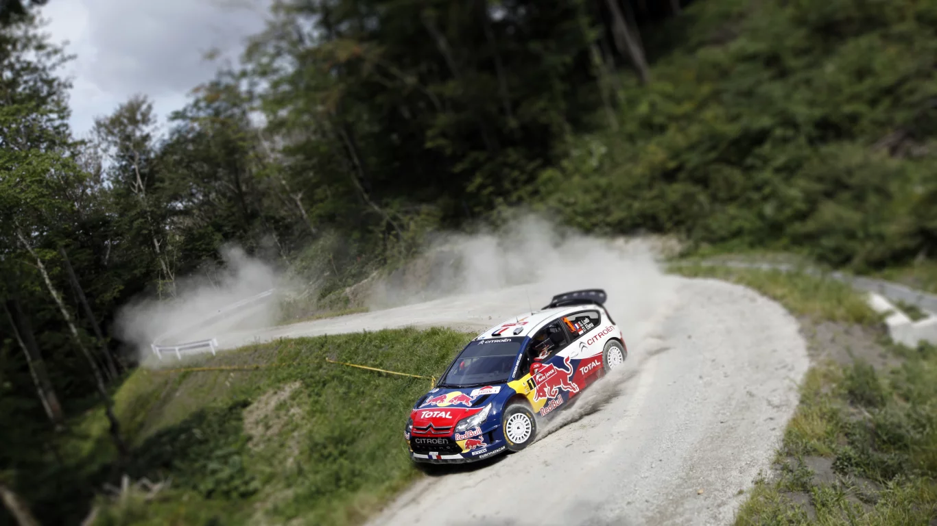 wrc, передок, rally, citroen, sebastien ogier, лес, tilt- shift, размытие, c4