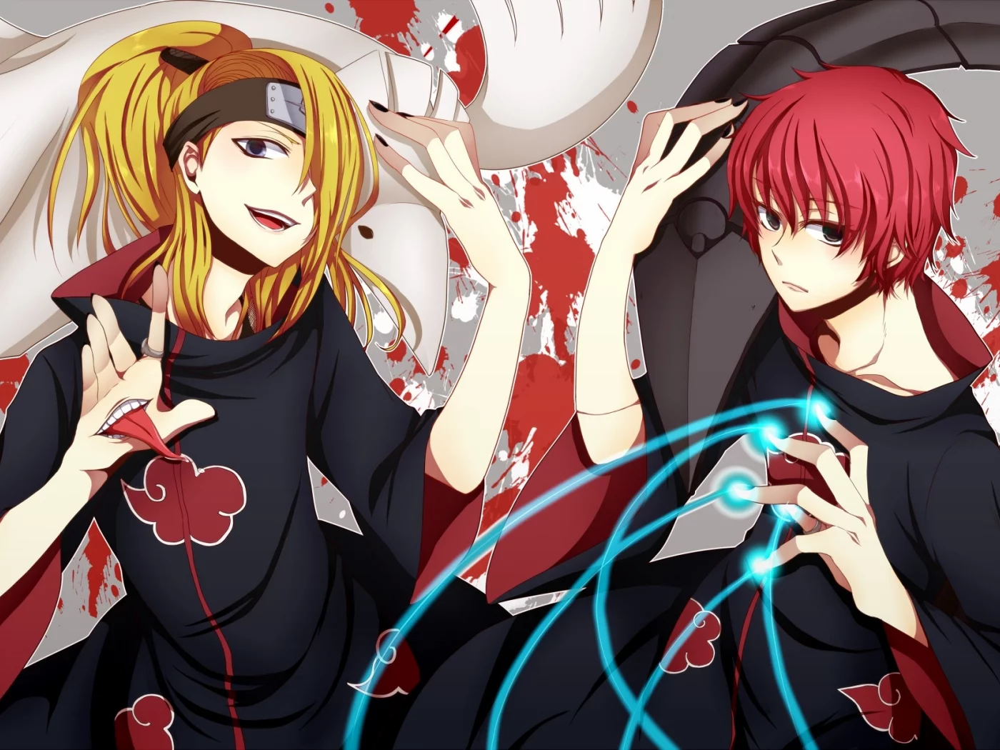 naruto, короткие волосы, deidara, sasori, длинные волосы