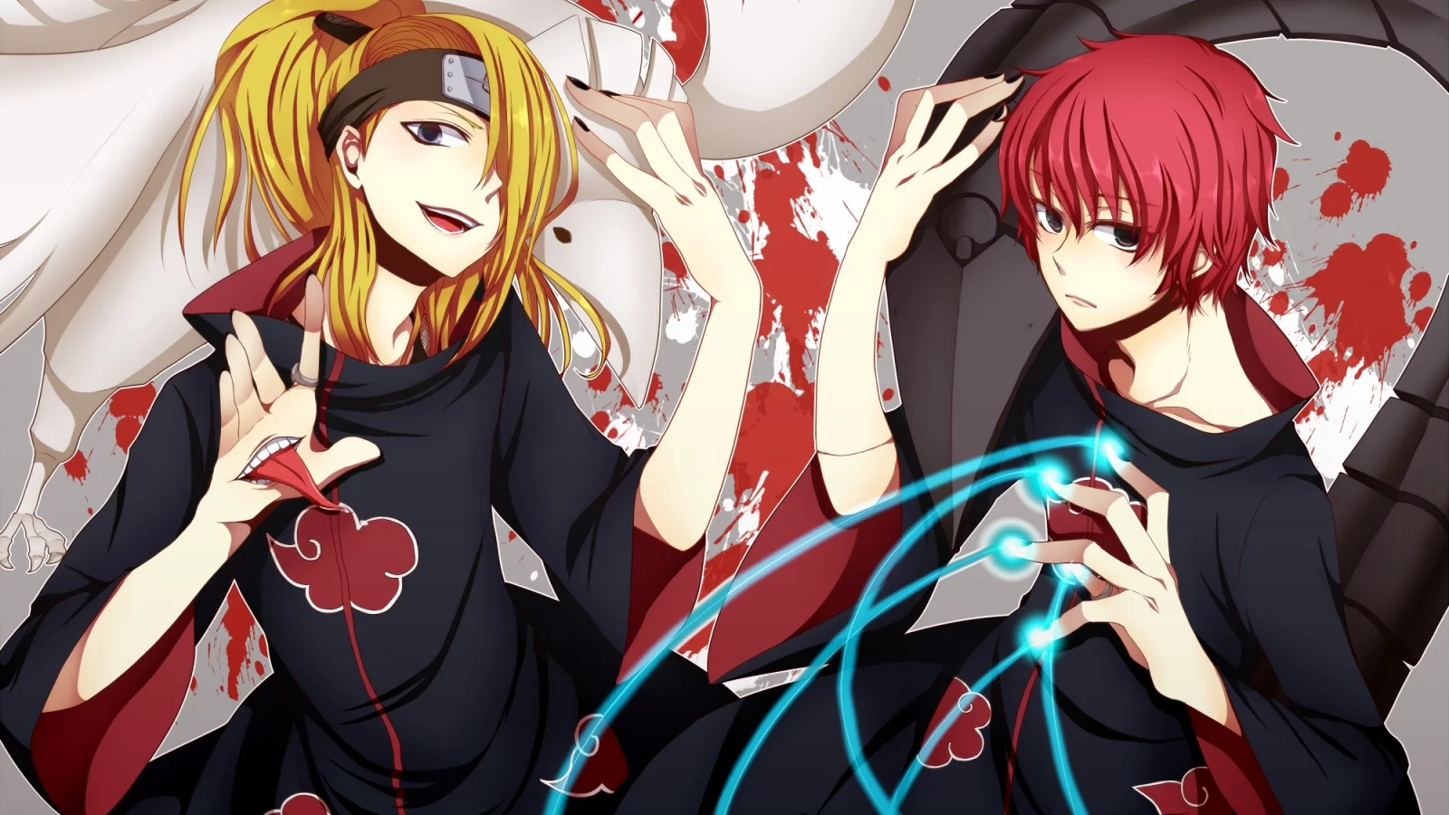 naruto, короткие волосы, deidara, sasori, длинные волосы