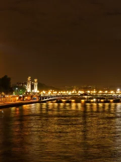 город, ночь, париж, вода, эйфелева башня, огни
