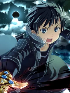шахматка, луна, парень, оружие, меч, sword art online, арт