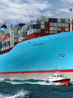 борт, контейнеровоз, maersk, судно, eugen maersk, груз, корпус