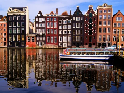 дома, amsterdam, нидерланды, амстердам, река, nederland, город