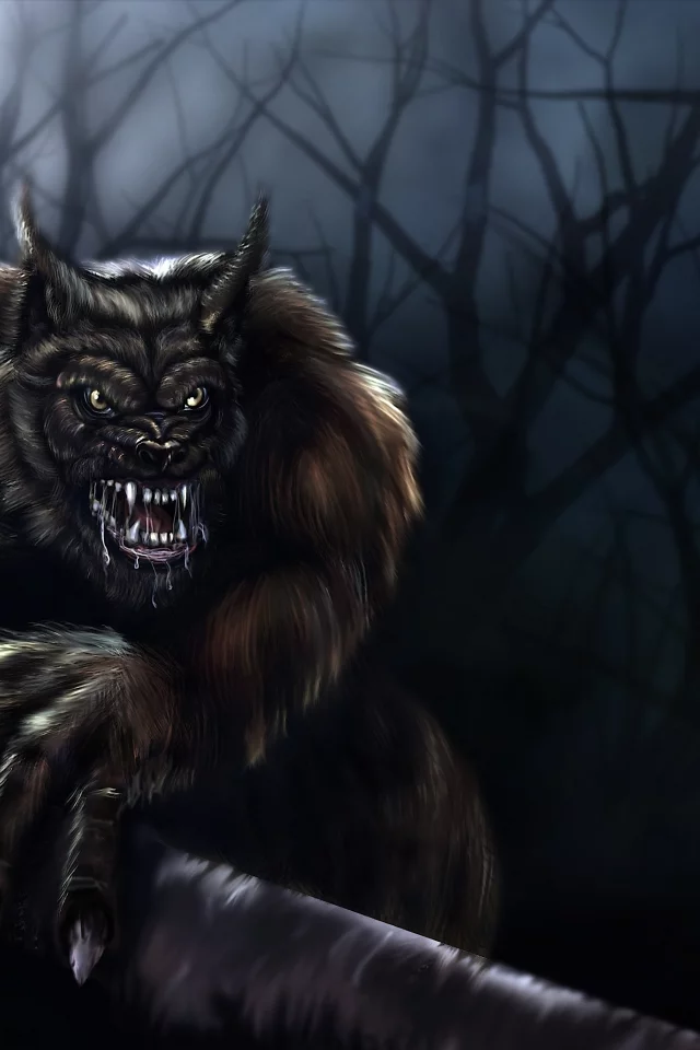 волк, ночь, оборотень, werewolf, волкодав, деревья