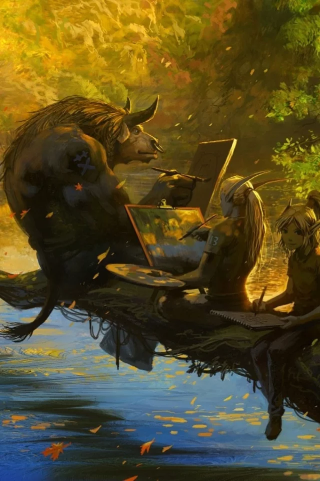 wow, листопад, world of warcraft, эльфы, озеро, осень, ветка