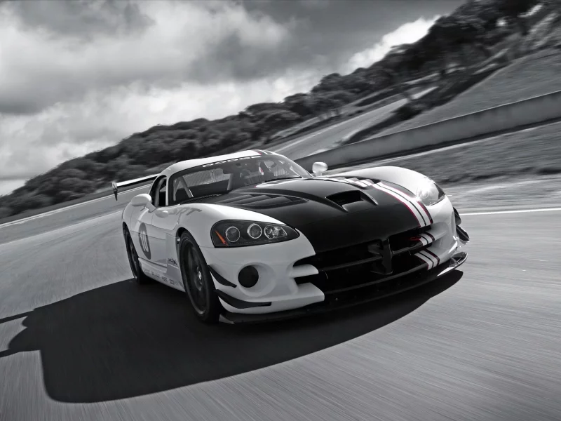 тучи, черно-белый, dodge, viper, srt10, дорога